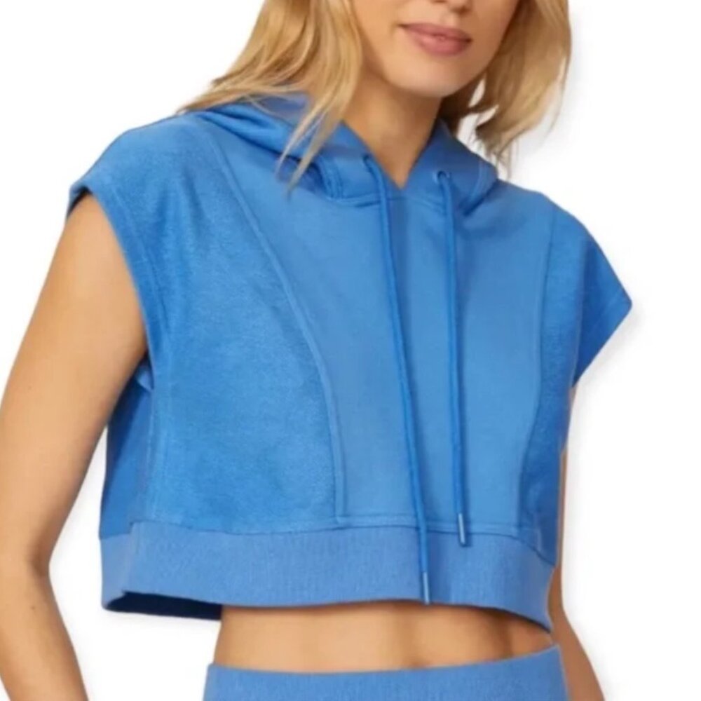 Hervé By Hervé Léger Blue Sleeveless Cropped Hoodie S